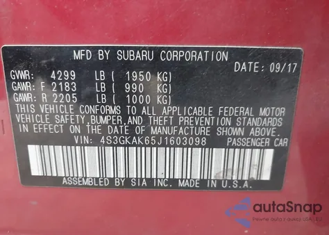 2018 Subaru Impreza 2.0I Sport из США, поврежденный, VIN 4S3GKAK65J1603098